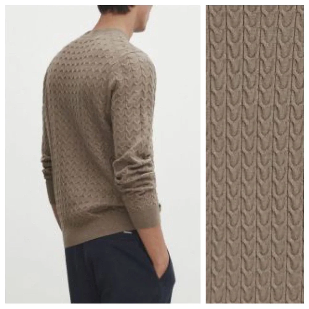 NWT. Massimo Dutti Man Cable Knit Viscose Blend Straight Fit Sweater. Si…